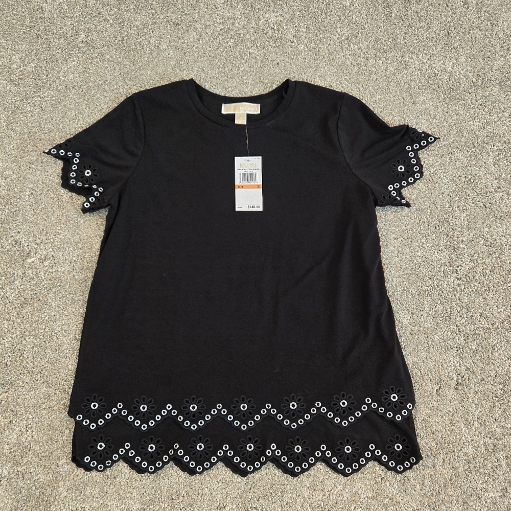MICHAEL MICHAEL KORS Black & Silver Grommet Tee Shirt New Women’s Size Small